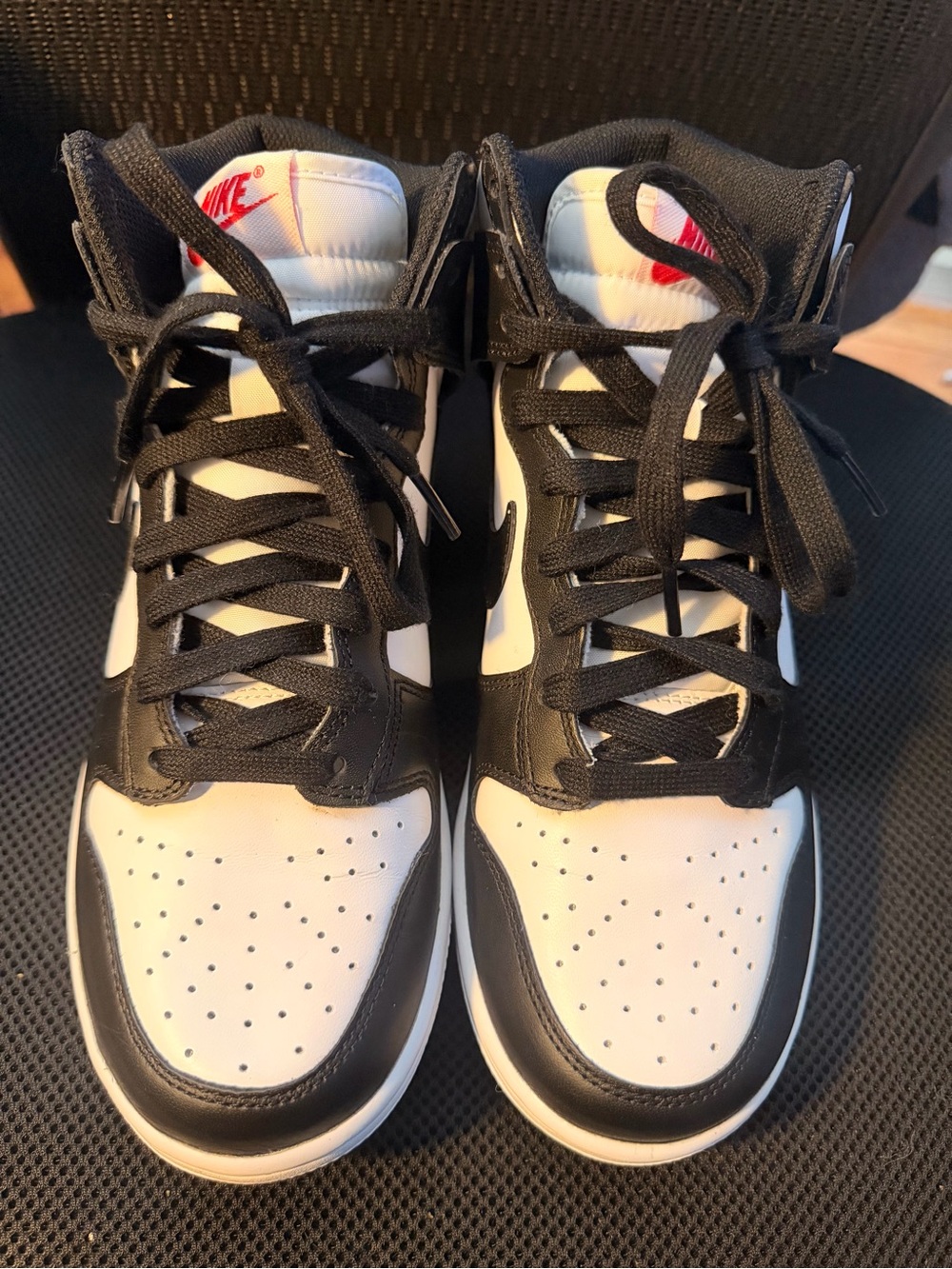 Women’s Black and White High-Top Sneakers with Red Logo
